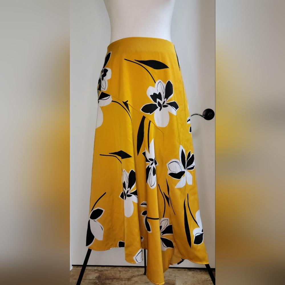 Mustard Yellow || High-low || Tropical print Midi Skirt